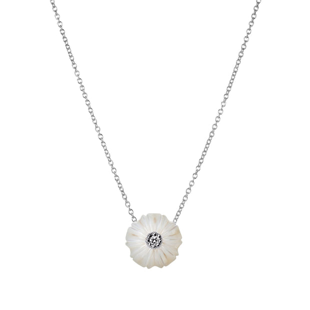 Aazuo 100% Real 18K White Gold Real Yellow Diamond Flower Daisy Necklace  With Chain gifted for Women 18 Inch Au750