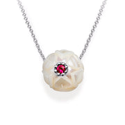 Freshwater Pearl & Ruby Necklace - "Lotus Flower"