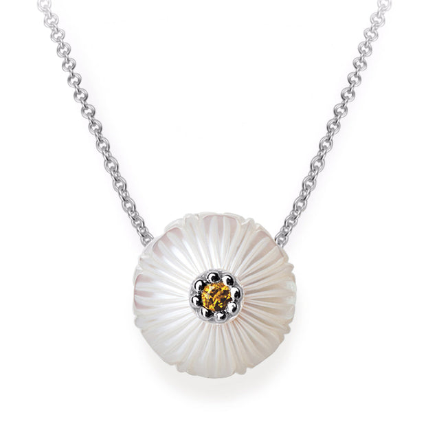 Freshwater Pearl & Citrine Necklace - "Chrysanthemum"