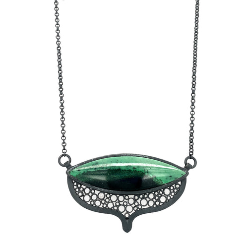 Silver & Green Garnet Necklace - "Oscuro Mermaid Tail"