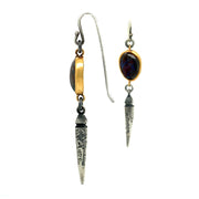 Koroit Opal, Gold & Silver Dagger Earrings- "Imperial Flame"