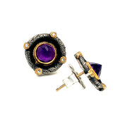 inverted amethyst stud earrings with sterling silver, diamonds and 22 karat yellow gold