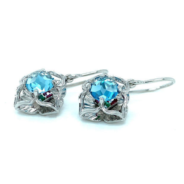 London Blue Stone Sterling Silver question mark ear hook design earrings