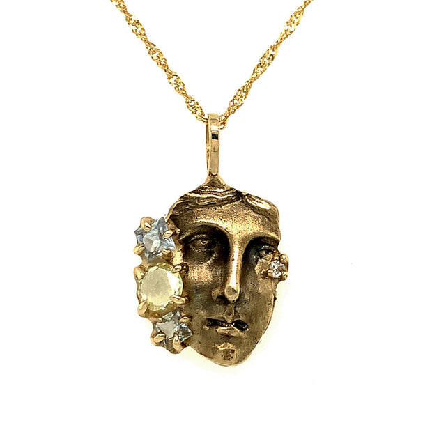 Yellow Gold Sapphire Necklace - "Mirrors & Masks"
