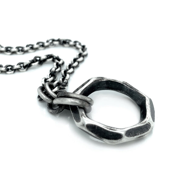 Sterling Silver Circle Necklace - "Forged Piston"