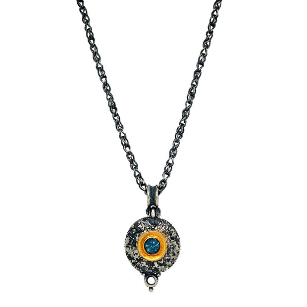 Teal-Blue Montana Sapphire Silver & Gold Necklace - "Maru"
