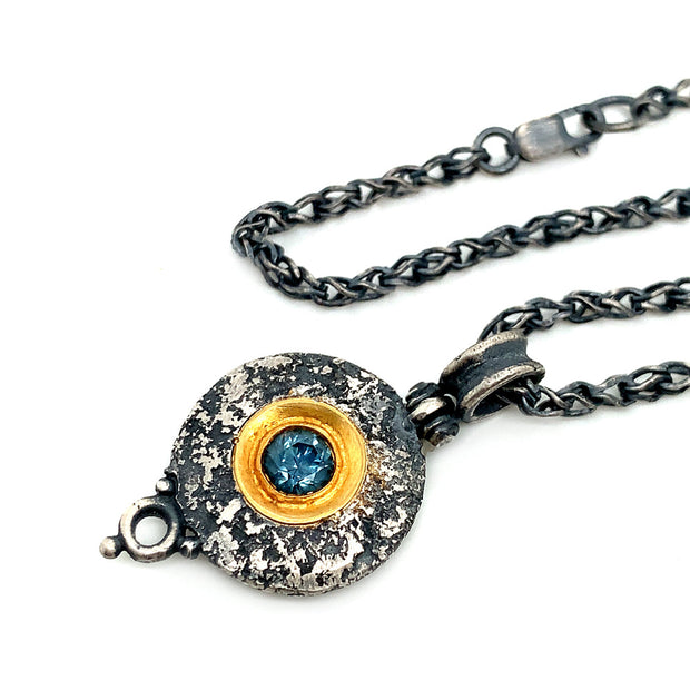 Teal-Blue Montana Sapphire Silver & Gold Necklace - "Maru"