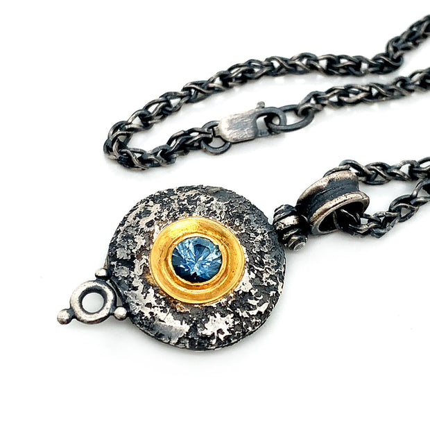 Silvery Blue Montana Sapphire Silver & Gold Necklace - "Maru"