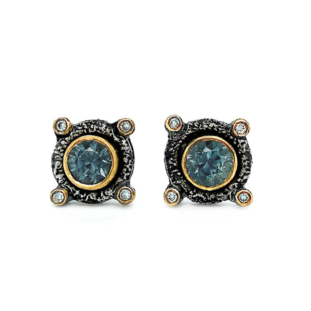 Montana Sapphire & Diamond Stud Earrings - "Romanesque"