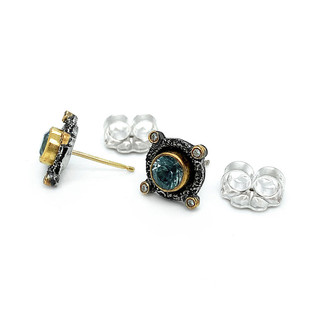 Montana Sapphire & Diamond Stud Earrings - "Romanesque"