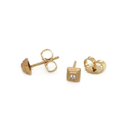 Yellow Gold & Diamond Stud Earrings - "Tiny Ziggurat"