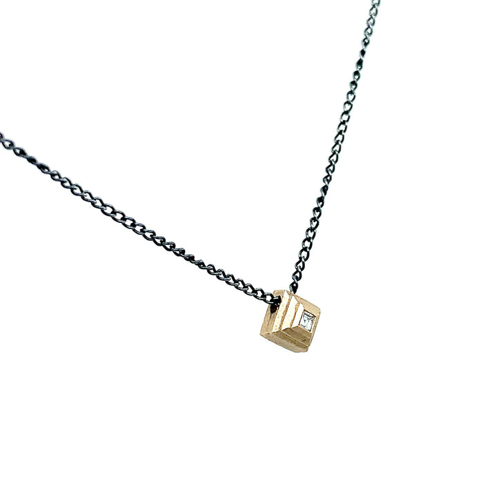 Yellow Gold, Silver & Diamond Necklace - "Tiny Ziggurat"