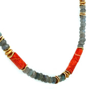 Coral and Labradorite Gold Vermeil Necklace -"Hot Take"