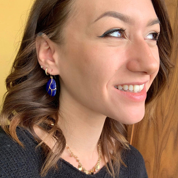 Gold and Lapis Butterfly Wing Earrings