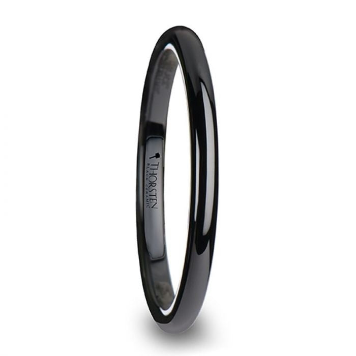Domed Black Ceramic Band- "Laureen"
