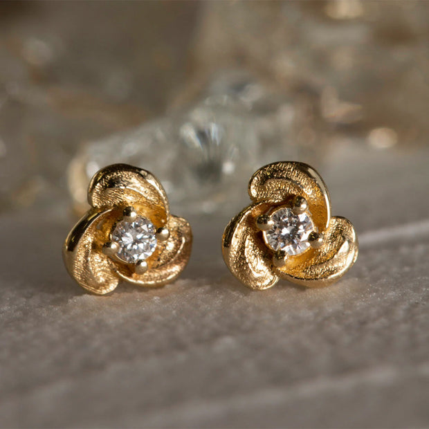 Gold & Diamond Stud Earrings - "Monet's Garden"