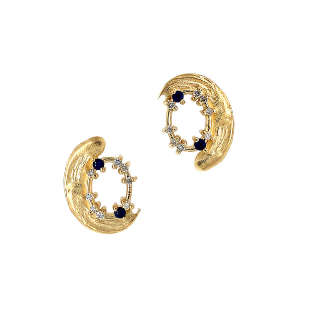 Blue Sapphire & Diamond Yellow Gold Earrings - "Midnight Blue"