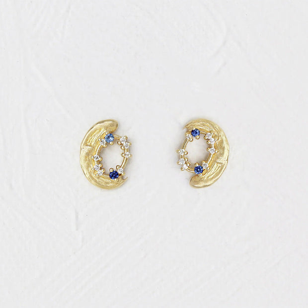 Blue Sapphire & Diamond Yellow Gold Earrings - "Midnight Blue"