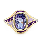 Purple Sapphire & Enamel Ring - "Purple Sgraffito Abstract"