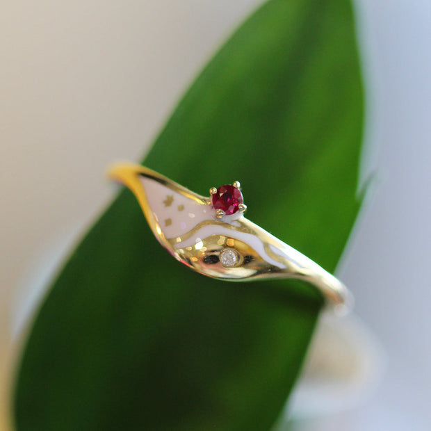 Pink Sapphire & Enamel Ring - "Sgraffito Pink Abstract"