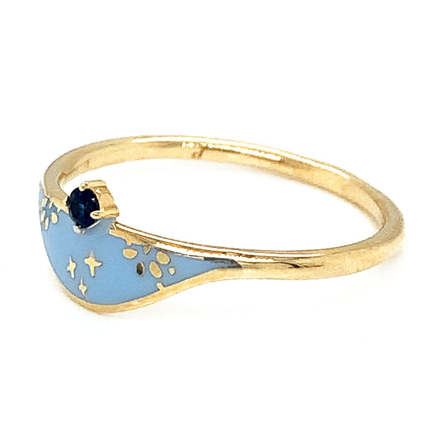 Blue Enamel & Sapphire Ring - "Sgraffito Abstract Blue"