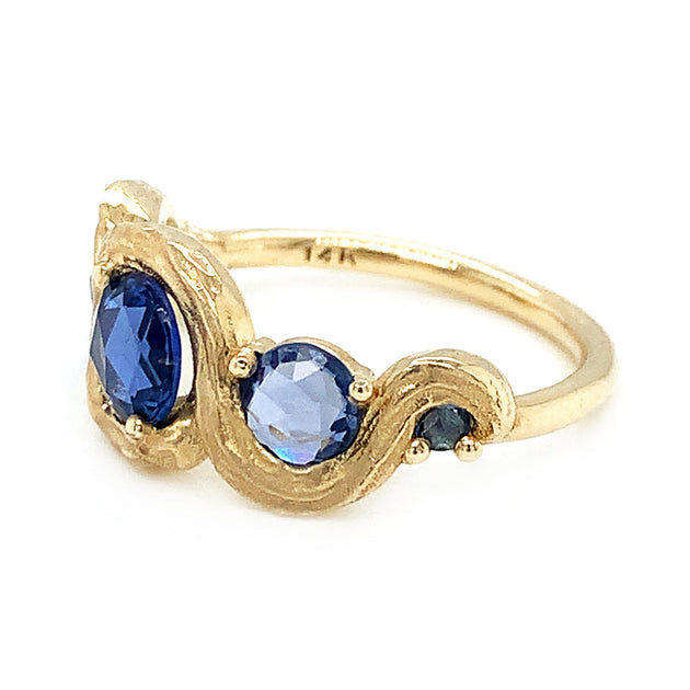 Blue Rose Cut Sapphire and Gold Ring - 