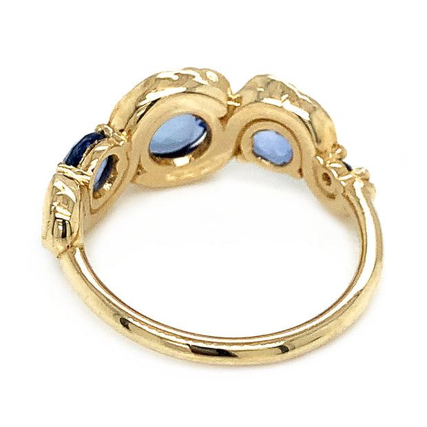 Blue Rose Cut Sapphire and Gold Ring - "Phthalo Blue"