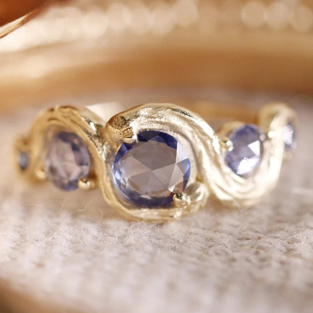 Blue Rose Cut Sapphire and Gold Ring - "Phthalo Blue"