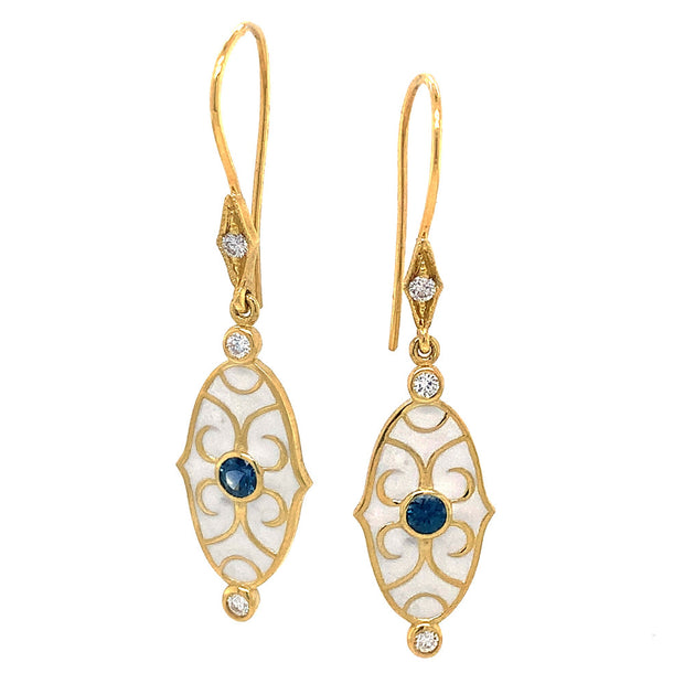 Lord Jewelry Scroll Enamel Earrings with Montana Sapphires
