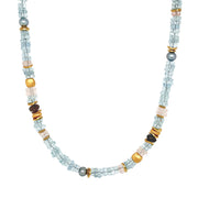 24K Gold Vermeil Aquamarine, Quartz & Pearl Necklace
