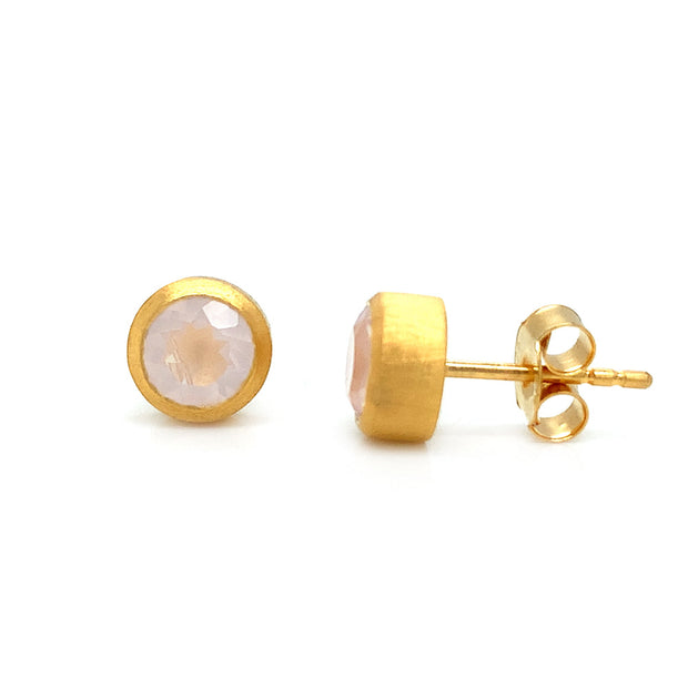 Gold Vermeil & Rose Quartz Earrings - "Sunrise Frost"