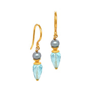 Grey Pearl & Blue Topaz Earrings - "Cloudy to Clear"
