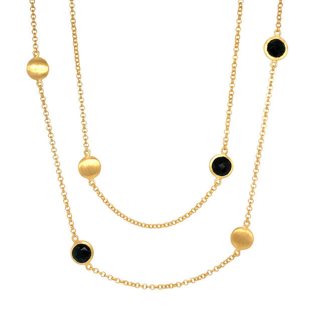 Long Gold Vermeil & Black Spinel Station Necklace -"Black Star"