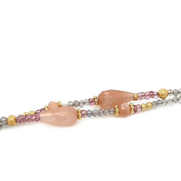 Gold Vermeil Labradorite and Pink Tourmaline Beaded Necklace