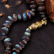 Labradorite Beaded Necklace with Diamond Clasp- "Seashell"