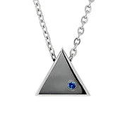 Stainless Steel Pendant with Montana Sapphire - "High Polish Triangle"