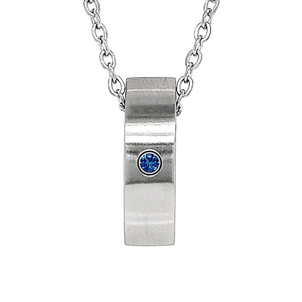 Stainless Steel Pendant with Montana Sapphire - "Curved Thin Matte Rectangle"