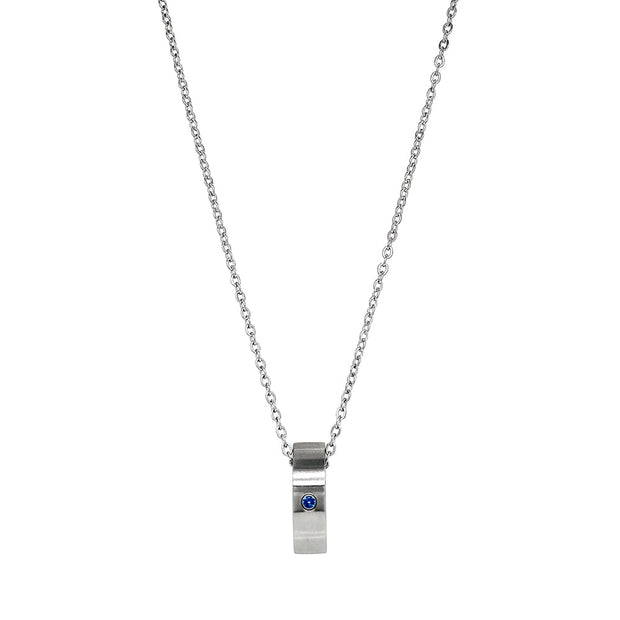Stainless Steel Pendant with Montana Sapphire - "Curved Thin Matte Rectangle"