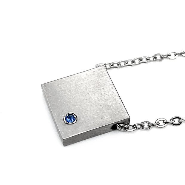 Stainless Steel Pendant with Montana Sapphire - "Matte Square"