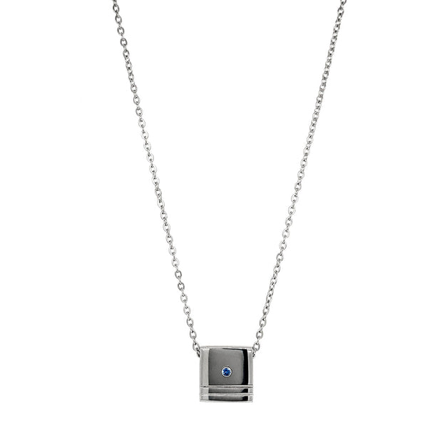 Stainless Steel Pendant with Montana Sapphire - "High Polish Square with Grooves"