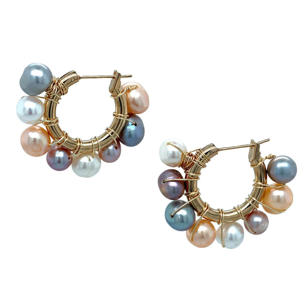24K Yellow Gold Plated Pink Pearl Hoop Earrings - "Angie"