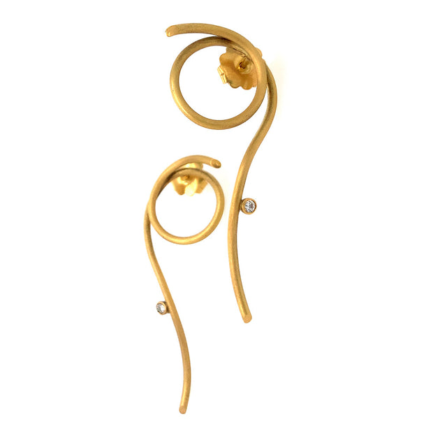 18K Yellow Gold Diamond Earrings - "Spaghetti"