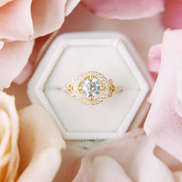 Yellow Gold and Diamond Halo Ring-"Eternal Love"