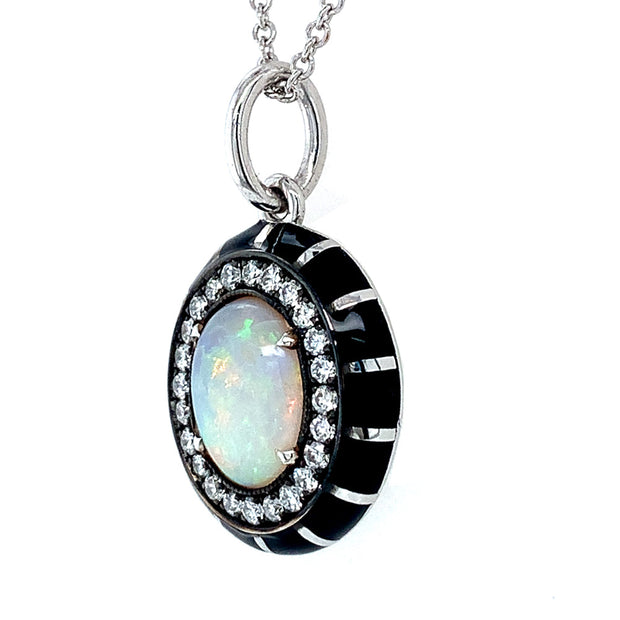 Opal Cabochon, Diamond, & Enamel Necklace - "Rock Candy Daydream"