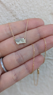 Petite Gold Montana State Necklace - "Mountainscape"