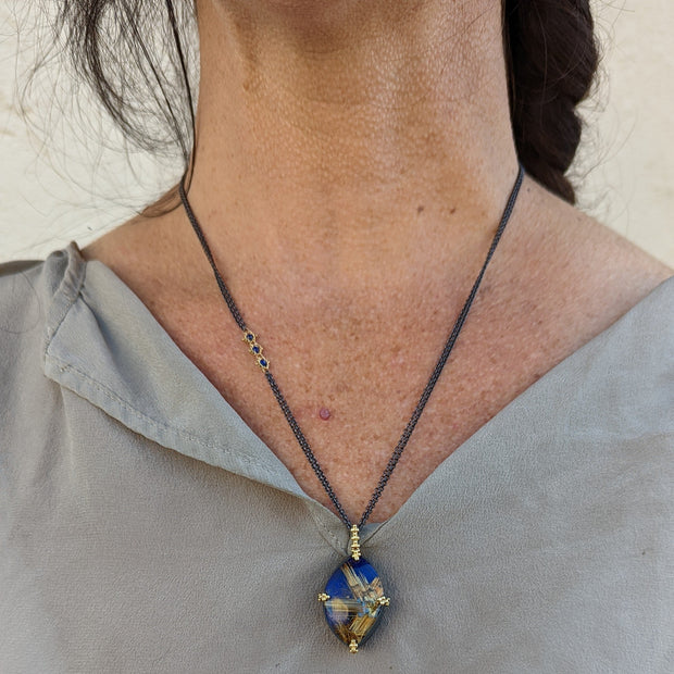 Lapis Lazuli & Rutilated Quartz Necklace - "Indigo Nights"