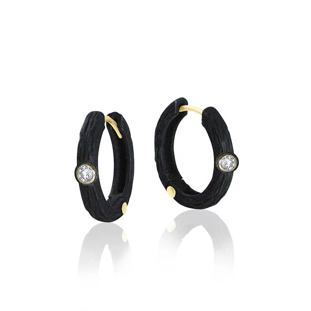 Small Pebble hinged hoop earrings by Sarah Graham in cobalt chrome and gold