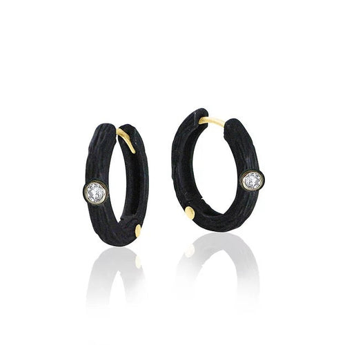 Cobalt Chrome and Yellow Gold Hinged Hoop Earrings - "Small Pebble"