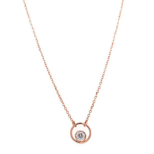 Diamond & Rose Gold Petite Circle Necklace- "Electra"