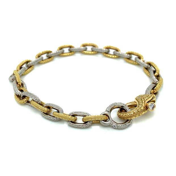Platinum, 18K Yellow Gold, & Diamond Milgrain Chain Bracelet - "Victorian"